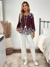 EMERY ROSE Women Floral Print V-Neck 3/4 Sleeve Loose Blouse